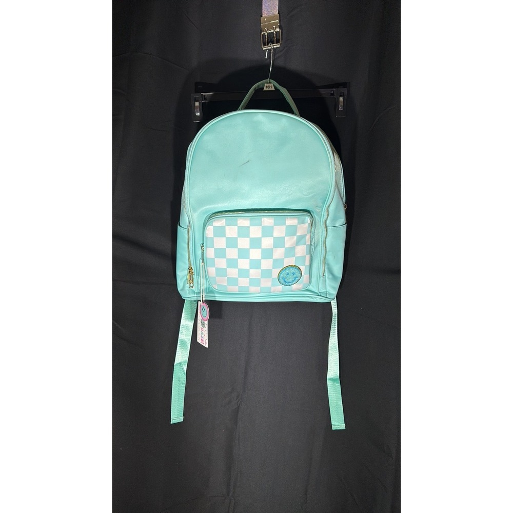 Daze Mint Green Checkered Smiley Face Backpack